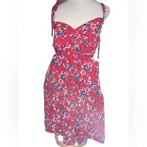 NWT Fashion to Figure Floral Tie Side Cutout Mini Dress 0X Red White Blue